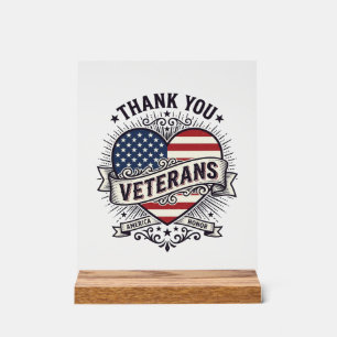 Señal Acrílica Gracias Veteranos Corazón Patriótico Diseño Vector
