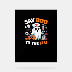 Señal Acrílica Graciosa enfermera fantasma de Halloween camiseta
