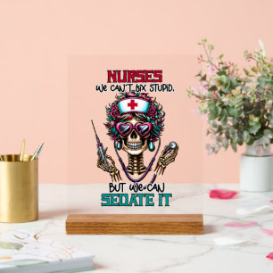 Señal Acrílica Graciosa enfermera sedate palabra art skeleton