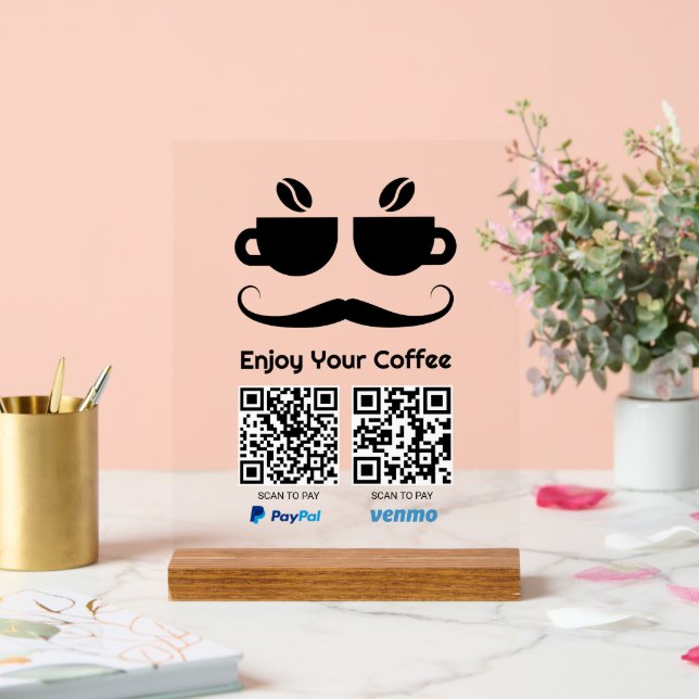 Señal Acrílica Gracioso Coffee Eyeglass QR Code, escanear para pa (Boda)