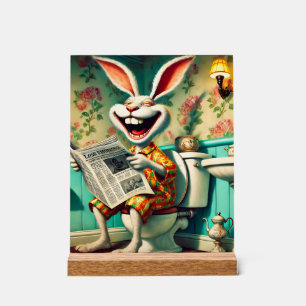 Señal Acrílica Gracioso conejo sobre el arte en el baño