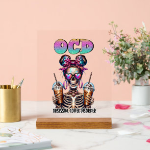 Señal Acrílica Gracioso esqueleto de café arte verbal