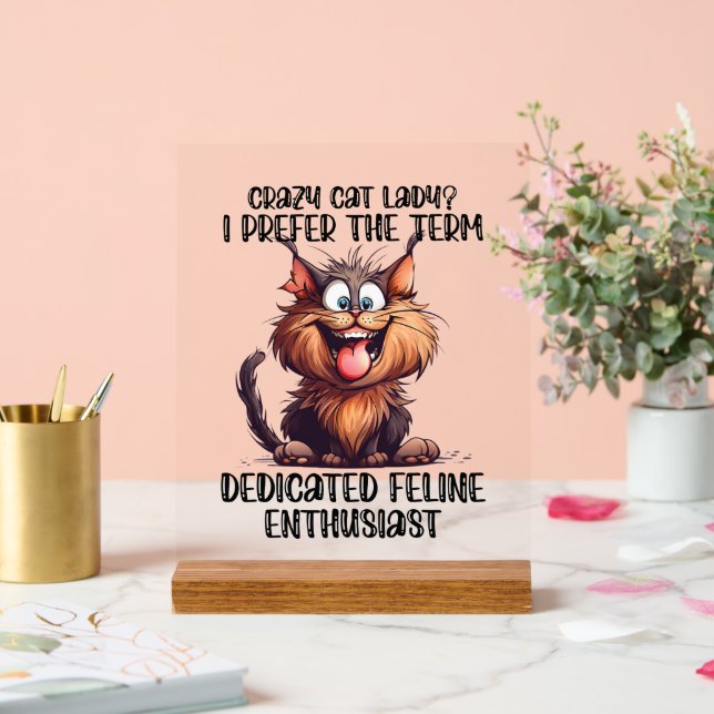 Señal Acrílica Gracioso gato loco arte de palabras (Boda)