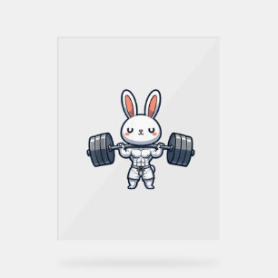 Señal Acrílica Gracioso kawaii de halterofilia con conejo muscula