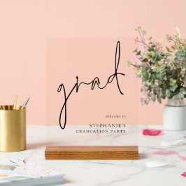 Señal Acrílica Grad Black Script Bienvenido A La Fiesta De Gradua