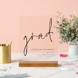 Señal Acrílica Grad Black Script Graduation Gift Keepsake