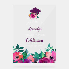 Señal Acrílica Graduación de Florales Coloridas Brillantes y Negr