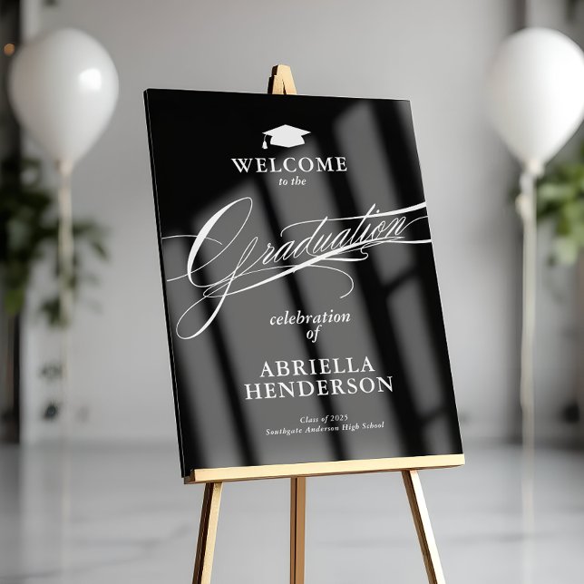 Señal Acrílica Graduación de guión elegante y formal (Elegant Acrylic Graduation Welcome Sign)