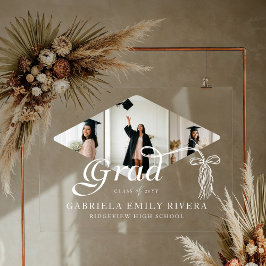 Señal Acrílica Graduación del Collage de fotos Grad Cap Bow y Tas