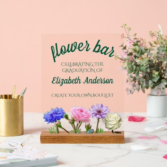 Señal Acrílica Graduation Garden Party Flower Bar (Boda)