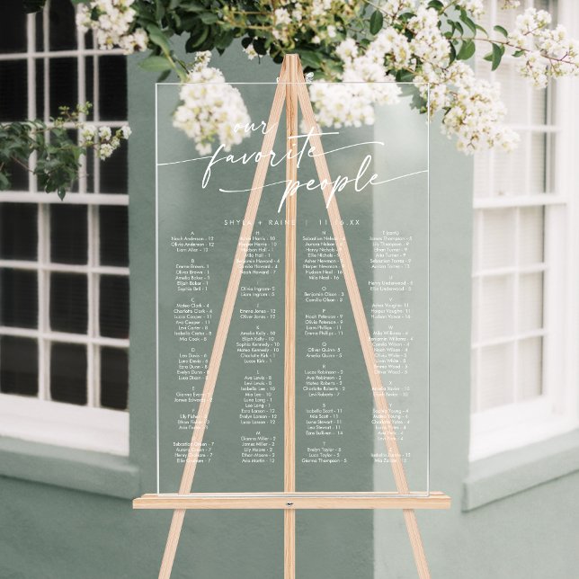 Señal Acrílica Gráfica de asientos Bodas de acrílico nítidos (Boho Modern Clear Acrylic Wedding Seating Chart)