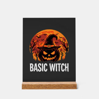 Señal Acrílica Gráfico Básico de Bruja Calabaza Luna de Halloween