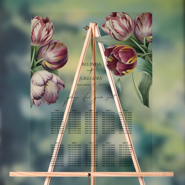 Señal Acrílica Gráfico de asientos Boda de tulipanes morados de c (Neutral )
