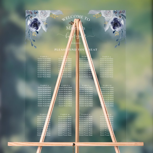 Señal Acrílica gráfico de asientos de bautismo para rosas azules (Neutral )