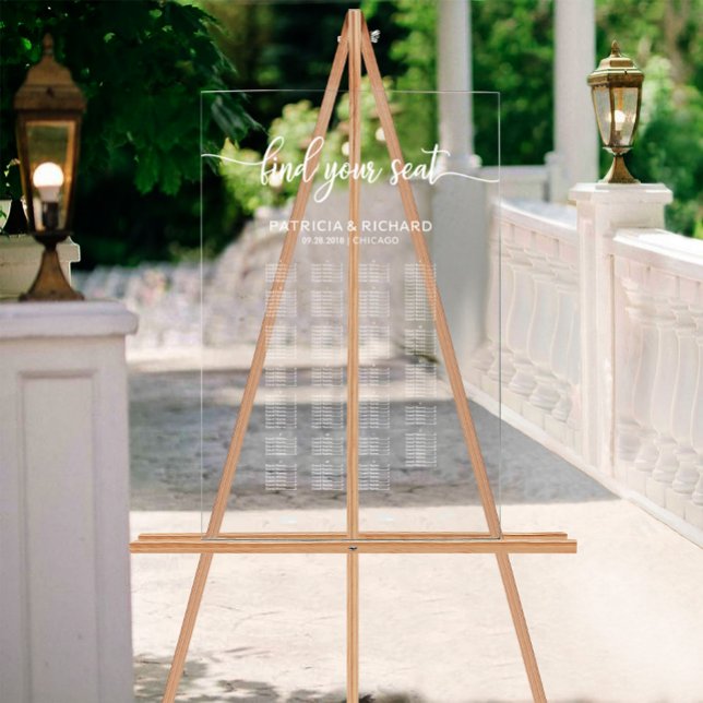 Señal Acrílica Gráfico de asientos de Boda alfabético elegante (Subido por el creador)