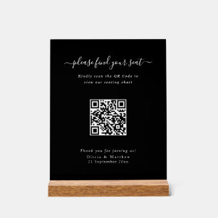 Señal Acrílica Gráfico de Asientos de Boda con Código QR Negro Mo