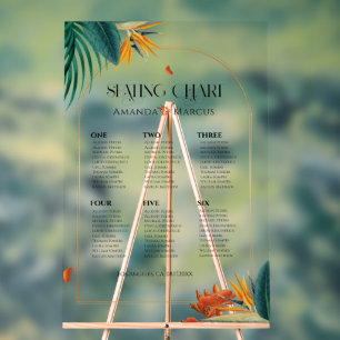 Señal Acrílica Gráfico de Asientos de Boda con Flores Tropicales