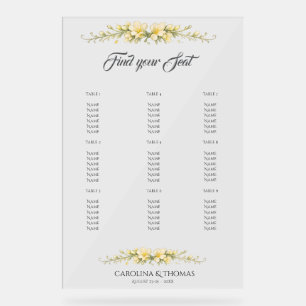 Señal Acrílica Gráfico de Asientos de Boda con Freesia Amarillo C