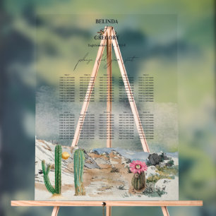 Señal Acrílica Gráfico de Asientos de Boda de Cactus en Desierto