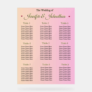 Señal Acrílica Gráfico de Asientos de Boda de Corazones Rosados E