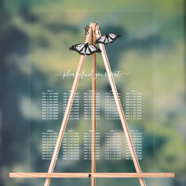 Señal Acrílica Gráfico de asientos de Boda de mariposa blanca neg