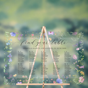 Señal Acrílica Gráfico de asientos de boda floral enmarcado alfab