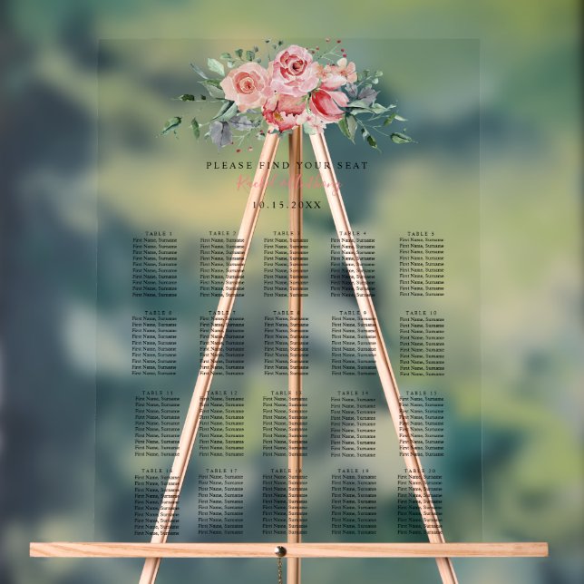 Señal Acrílica Gráfico de Asientos de Boda Floral Romántico Rosad (Neutral )