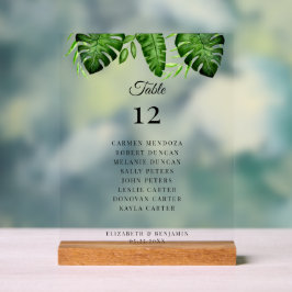 Señal Acrílica Gráfico de Asientos de Boda Mesa Vegetación Tropic