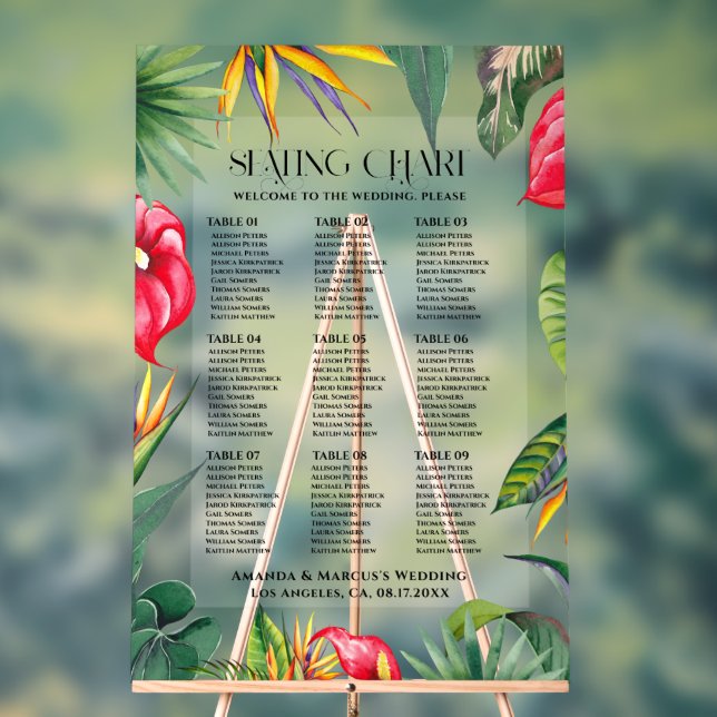 Señal Acrílica Gráfico de Asientos de Boda Tropical (Neutral )