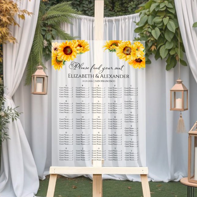 Señal Acrílica Gráfico de asientos de casamiento de girasol acríl (Subido por el creador)