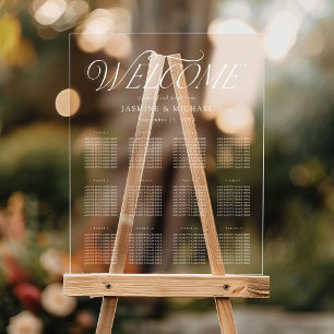 Señal Acrílica Gráfico de Asientos de Tipografía Blanca Elegante
