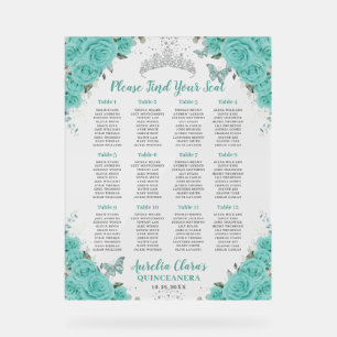 Señal Acrílica Gráfico de Asientos Floral Turquesa Quinceañera