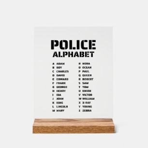 Señal Acrílica Gráfico de Identificación del Alfabeto Policial Có