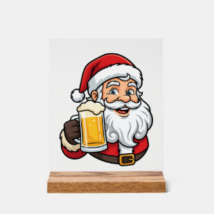 Señal Acrílica Gráfico de Navidad de Papá Noel bebiendo cerveza