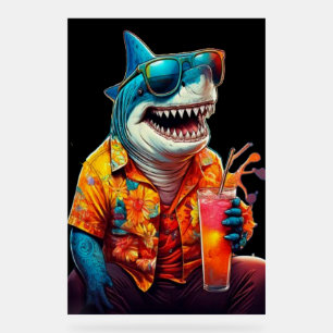 Señal Acrílica Gran Blanco en Camisa Hawaiana Arte Pop Tropical