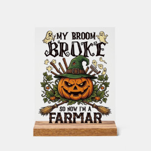 Señal Acrílica Granja de escoba rota Calabaza de Halloween Bruja 