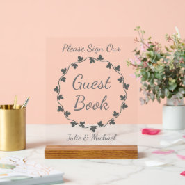 Señal Acrílica Gray Ivy Wreath Wedding Guest Book
