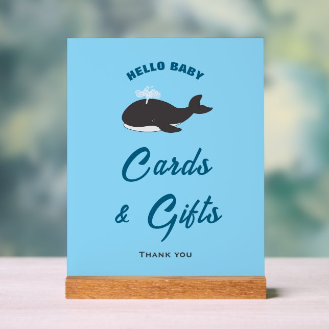 Señal Acrílica Gray Whale Hola Baby Shower Cards & Gifts Rótulo (Neutral )