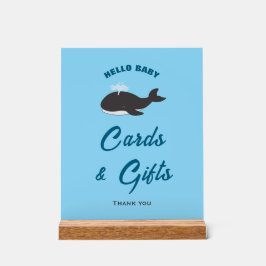 Señal Acrílica Gray Whale Hola Baby Shower Cards & Gifts Rótulo