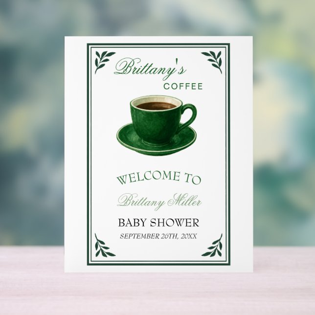 Señal Acrílica Green Coffee Cup Baby Shower Welcome (Neutral )