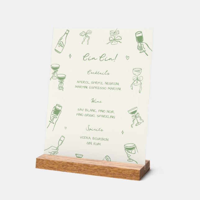 Señal Acrílica Green Hand Drawn Italian Wedding Cin Cin Bar (Ángulo)