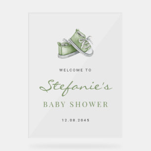 Señal Acrílica Green Watercolor Baby Shoes Baby Shower