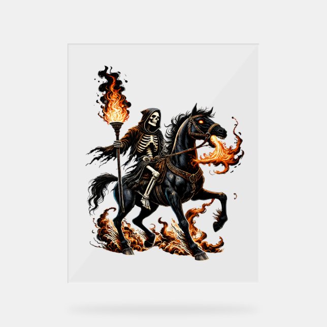 Señal Acrílica Grim Reaper Skeleton Riding Horse Flames (Anverso)