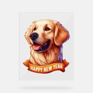 Señal Acrílica ¡Grin dorada en lengua por un feliz año nuevo! Cla