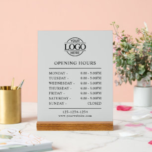 Señal Acrílica Gris Minimalista elegante   Horas de apertura come
