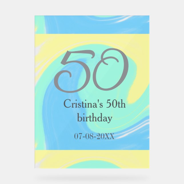 Señal Acrílica Gris verde azul 50 cumpleaños añadir fecha retro (Anverso)