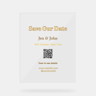 Señal Acrílica Guarda nuestra fecha Escanea QR para detalles nomb