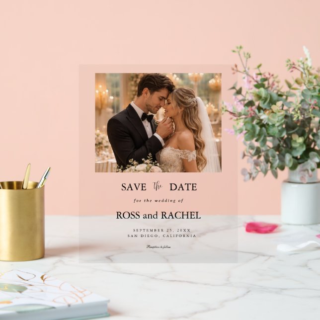 Señal Acrílica Guardar la fecha de la foto moderna (Boda)
