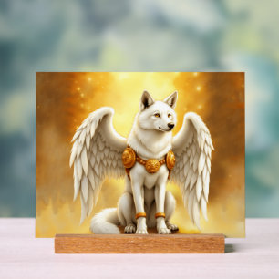 Señal Acrílica Guardián del Amanecer – El Lobo Alado Blanco.