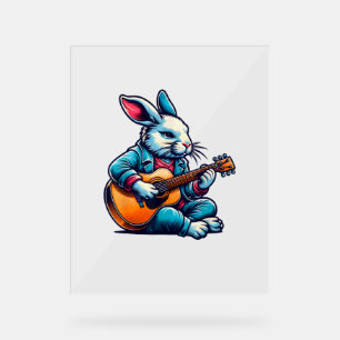 Señal Acrílica Guay Rabbit toca guitarra: guitarrista de música d